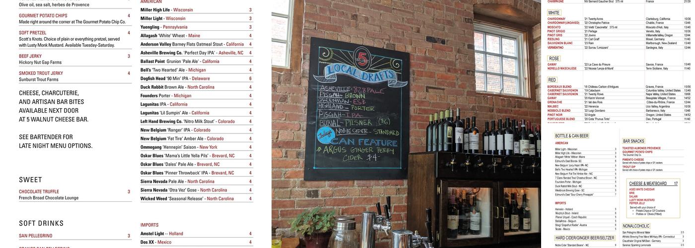 5 Walnut Wine Bar Menu