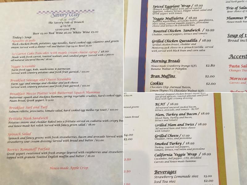 The Savory Way Café Menu