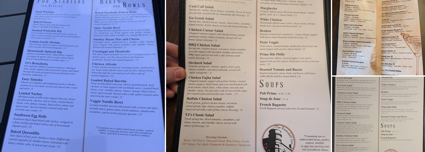 TJ’s Pub Menu