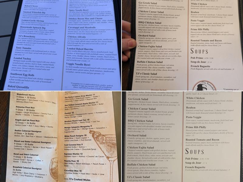 TJ’s Pub Menu
