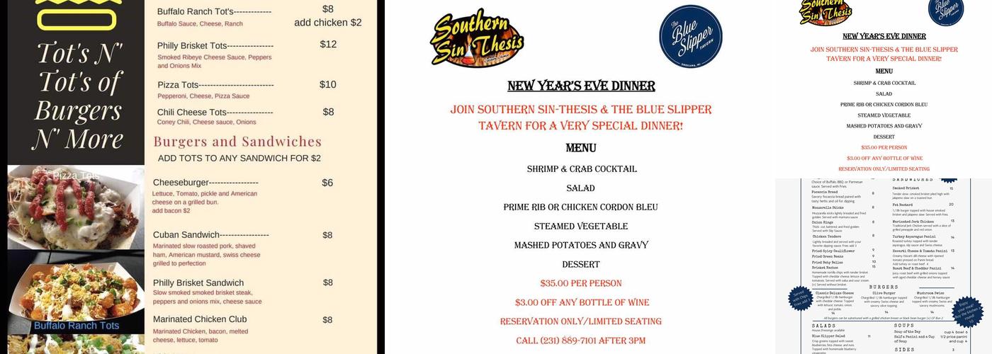 Blue Slipper Tavern Menu