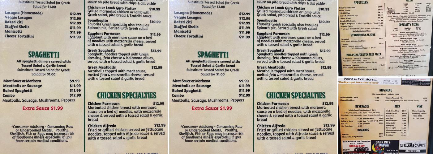 Athens Pizza Menu