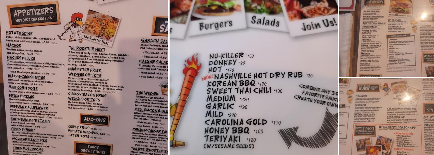 Roosters Menu