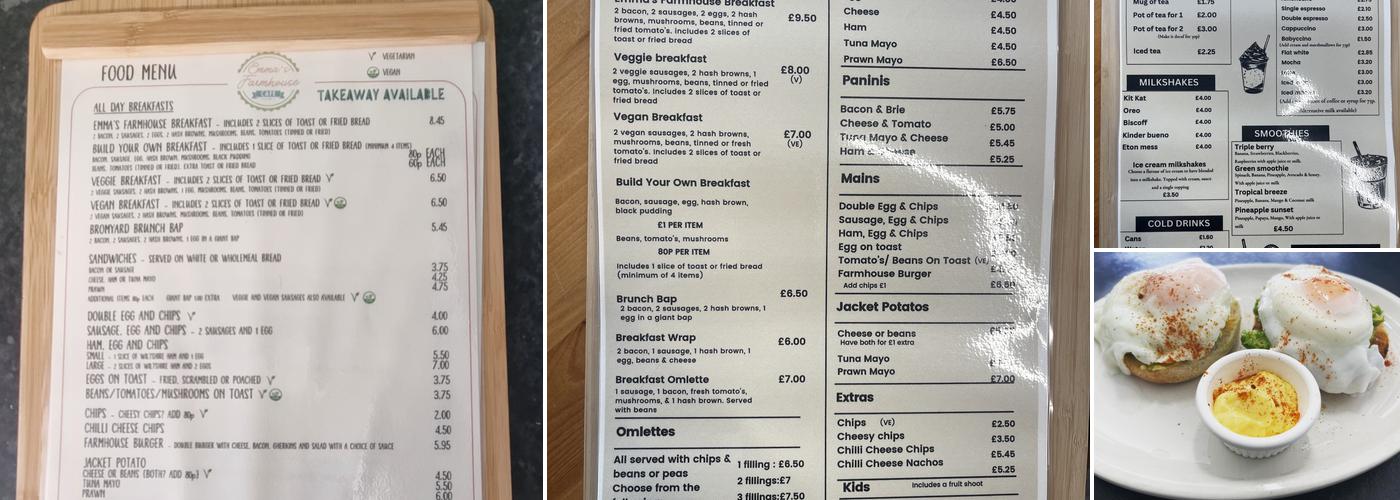 Emmas farmhouse cafe Menu