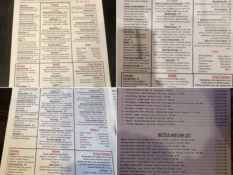 80/20 @ Kaelin's Restaurant Menu