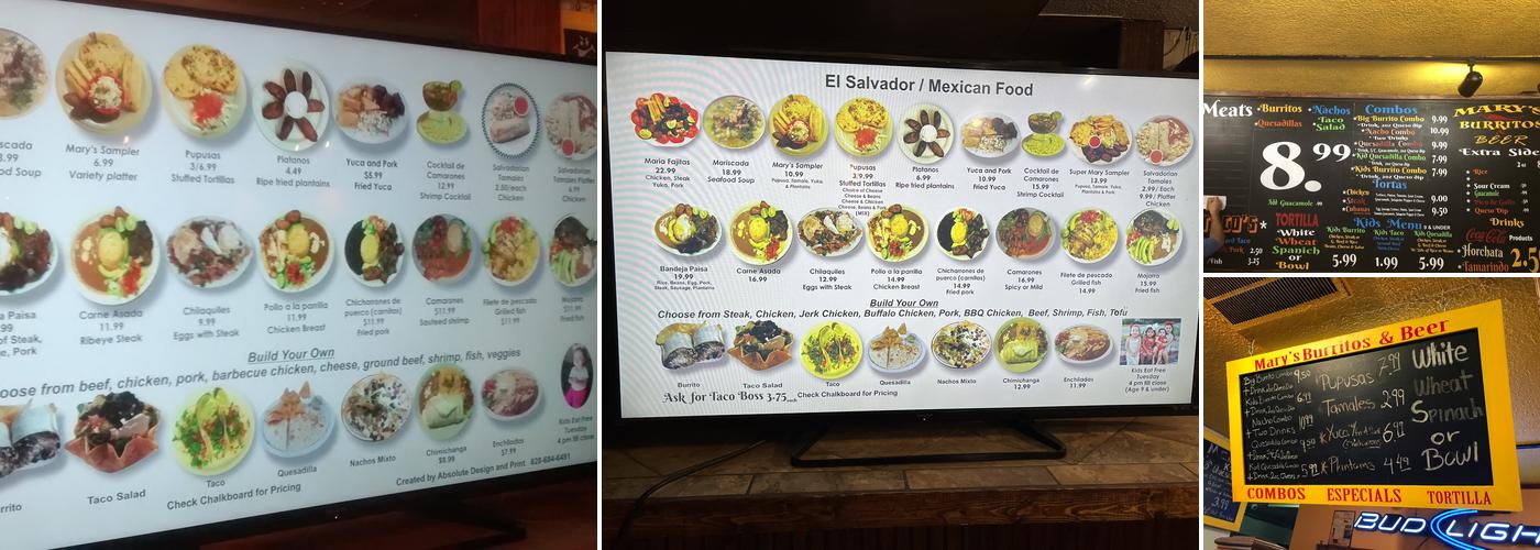 Mary's Burritos and Beer Menu