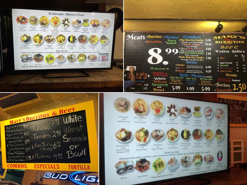 Mary's Burritos and Beer Menu