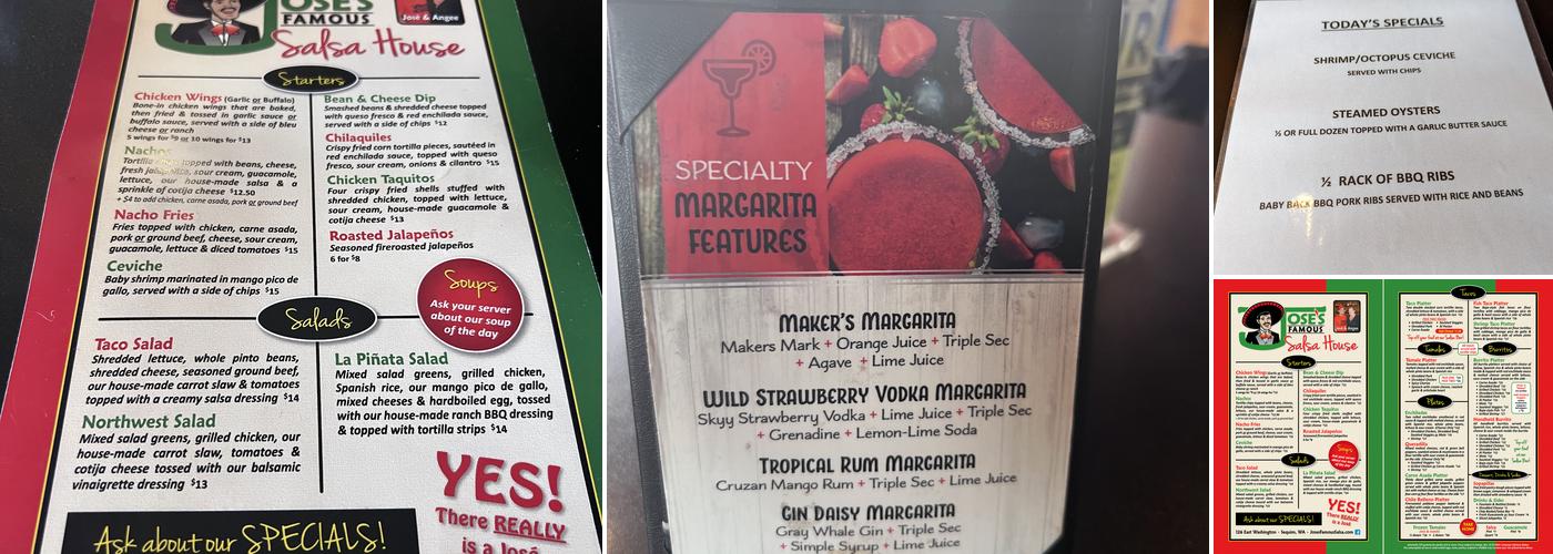 Jose's Famous Salsa Menu