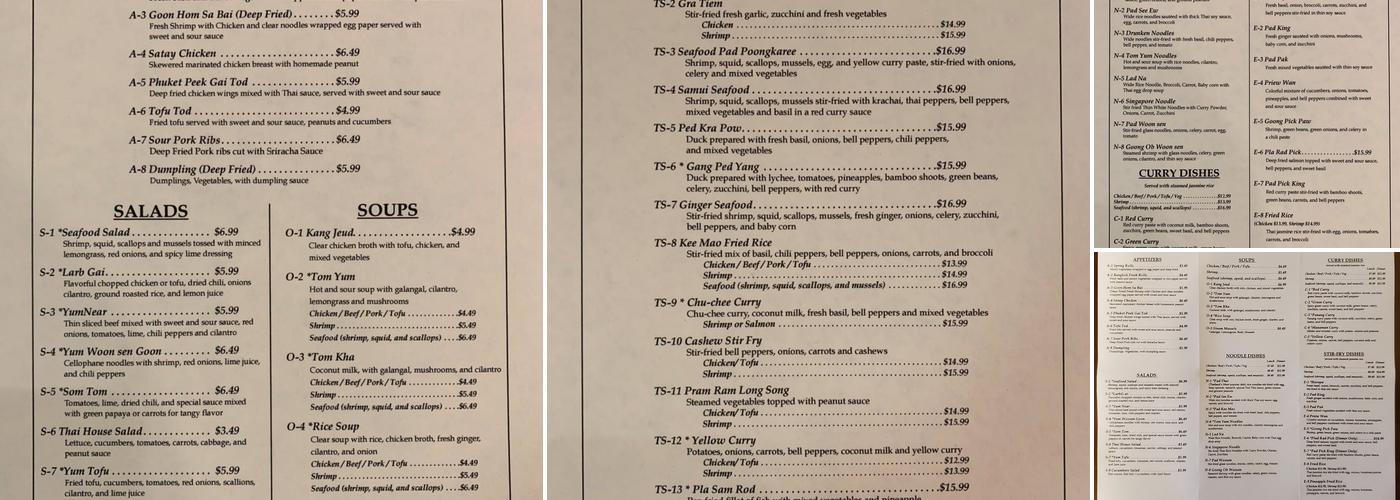 DTK Thai Kitchen Menu
