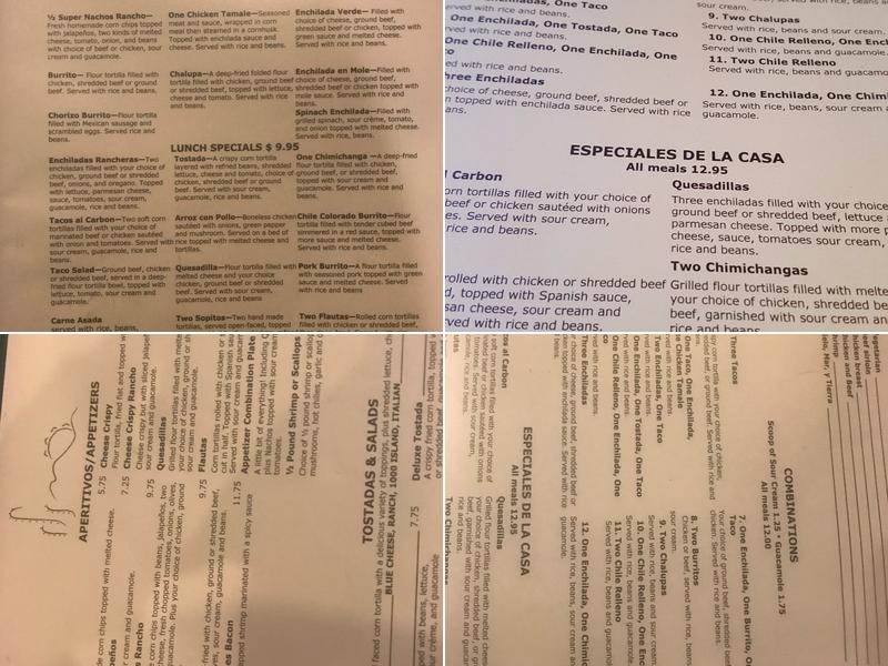El Rancho Menu