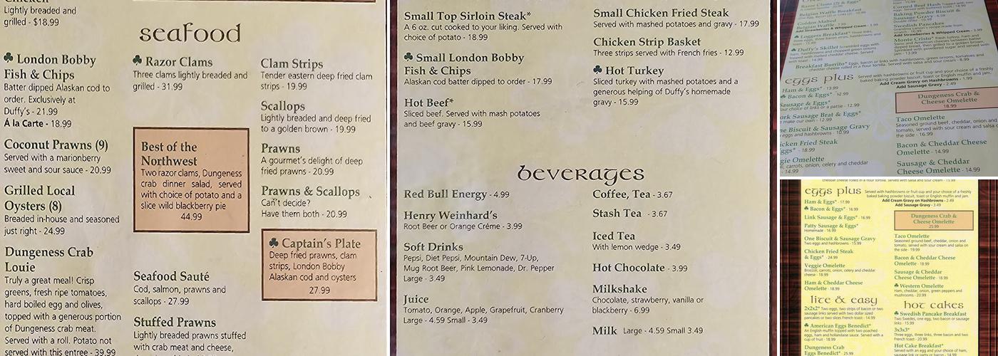 Duffy's Menu