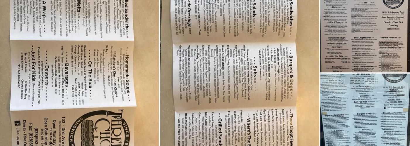 Three Chopt Sandwich Shoppe Menu