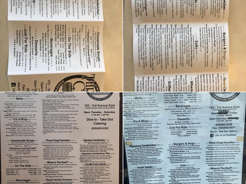Three Chopt Sandwich Shoppe Menu