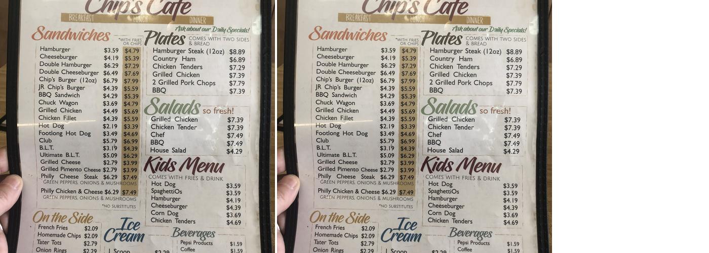 Chip's Cafe Menu