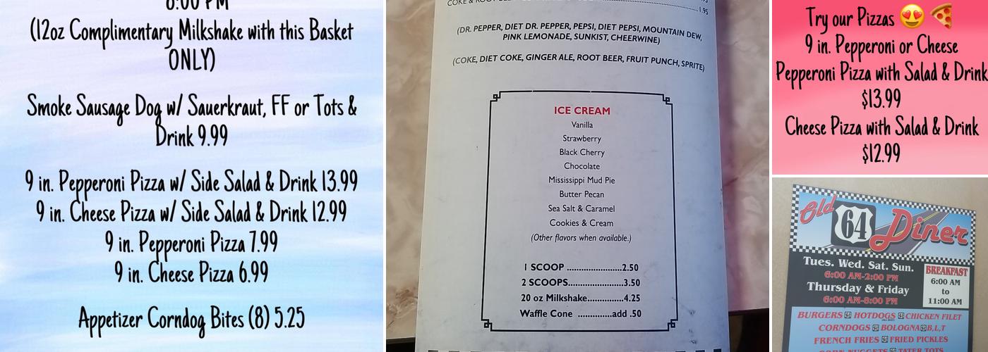 Old 64 Diner Menu
