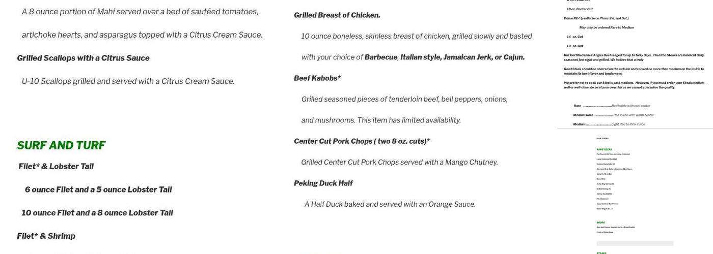 Ivan's Restaurant Menu