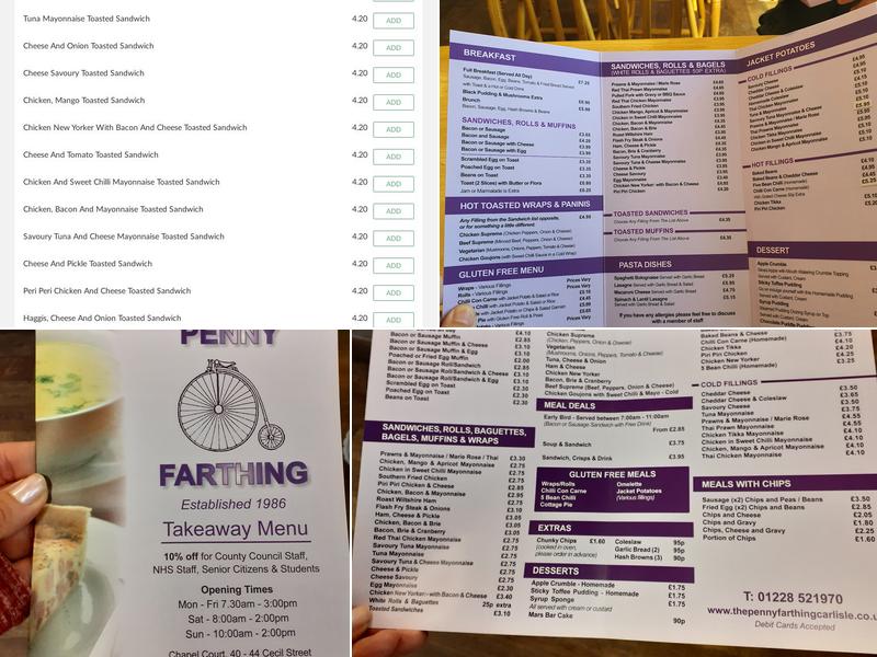 Penny Farthing Coffee House Menu