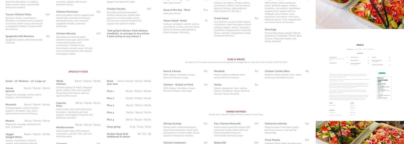 Angelo's Family Pizza & Pasta Menu