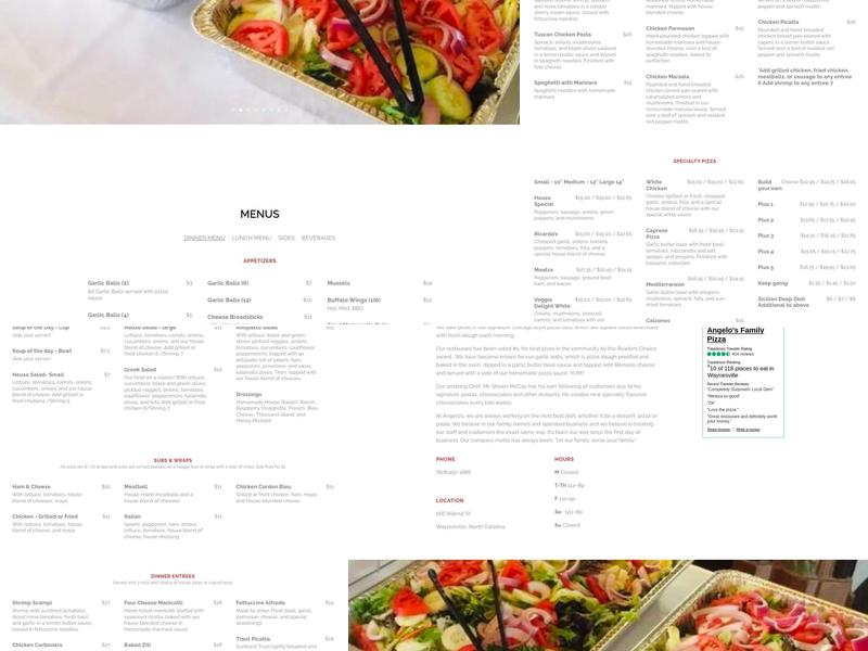 Angelo's Family Pizza & Pasta Menu