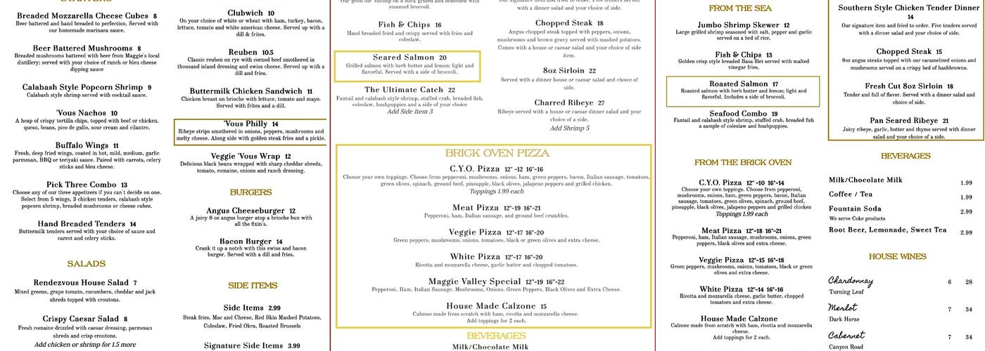 Clarion Hotel and Conference Center Menu