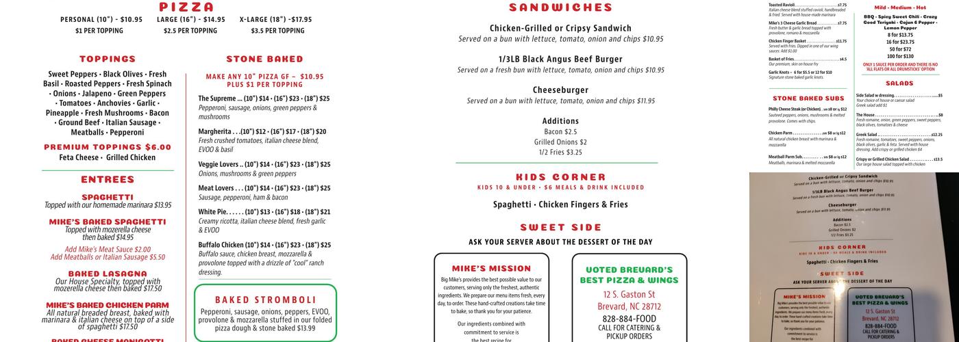 Big Mike's Menu