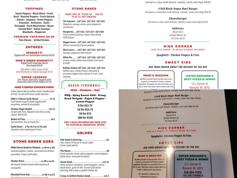 Big Mike's Menu