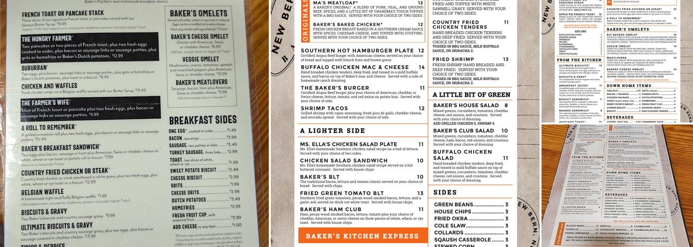 Baker's Kitchen Restaurant & Bakery Menu