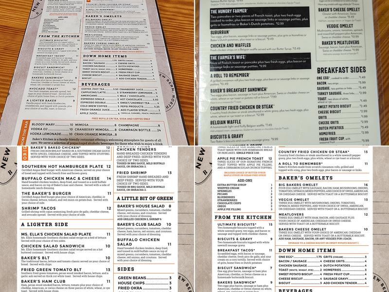 Baker's Kitchen Restaurant & Bakery Menu