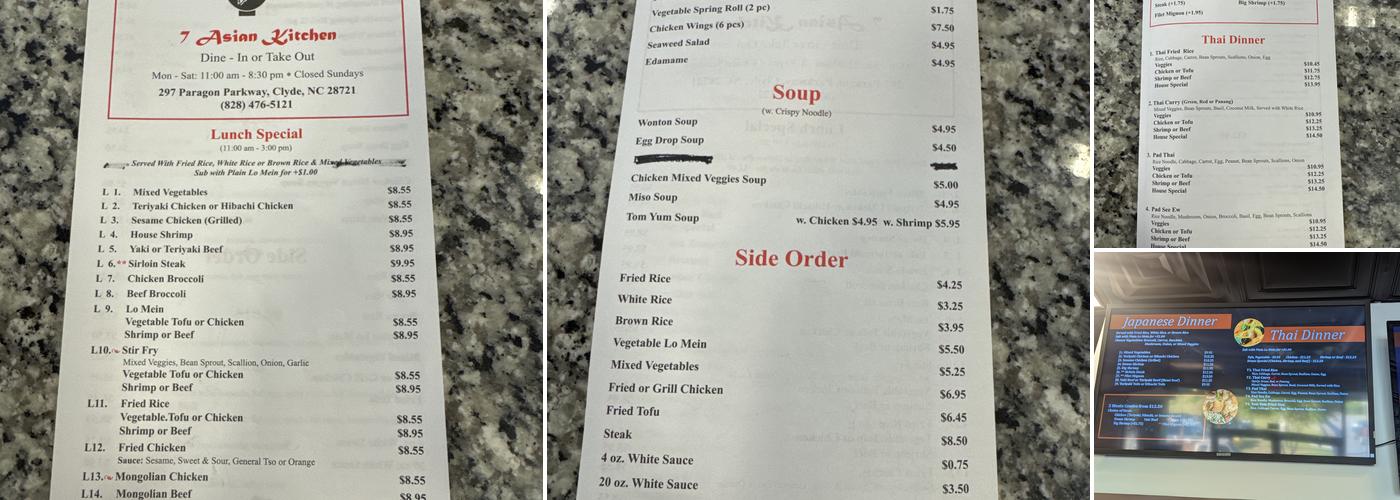 7 Asian Kitchen Menu