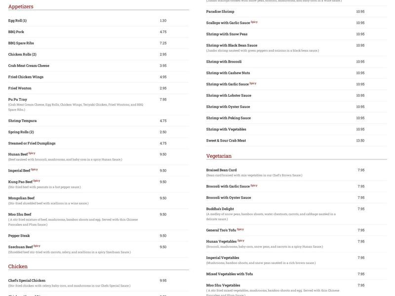 Peking Gourmet II Menu