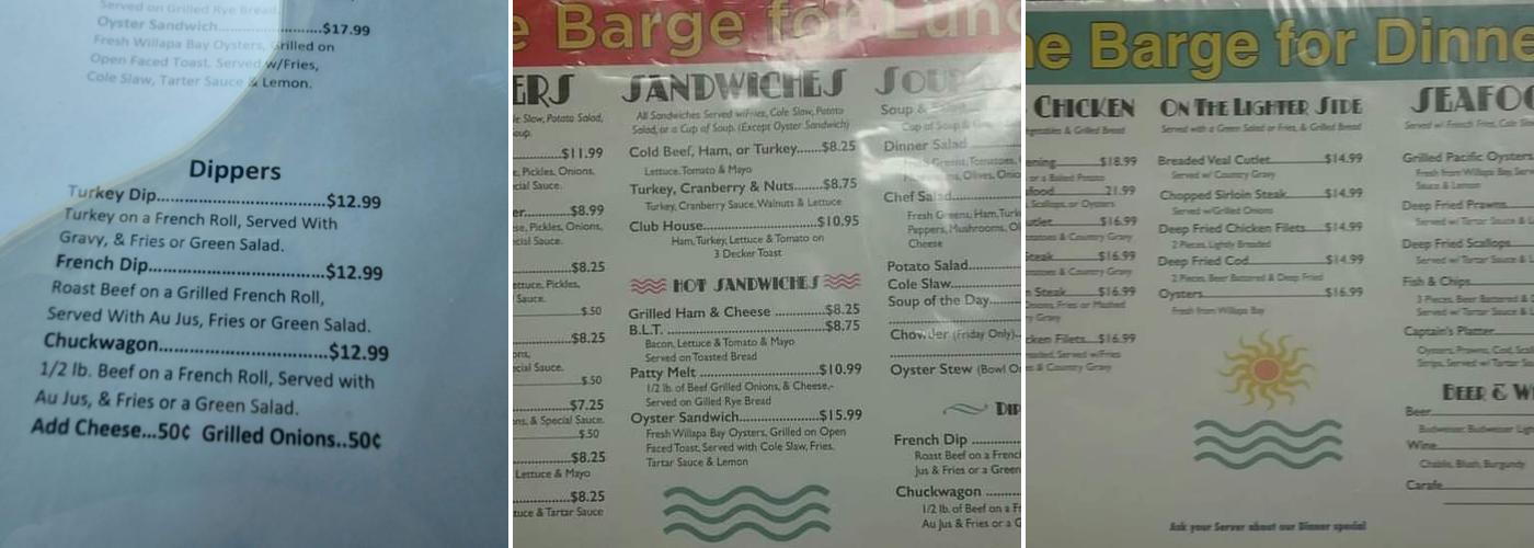 Barge Menu