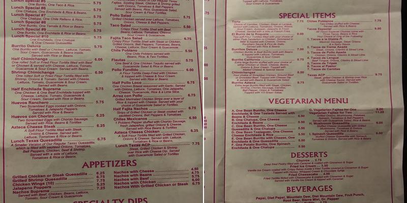 El Azteca Menu