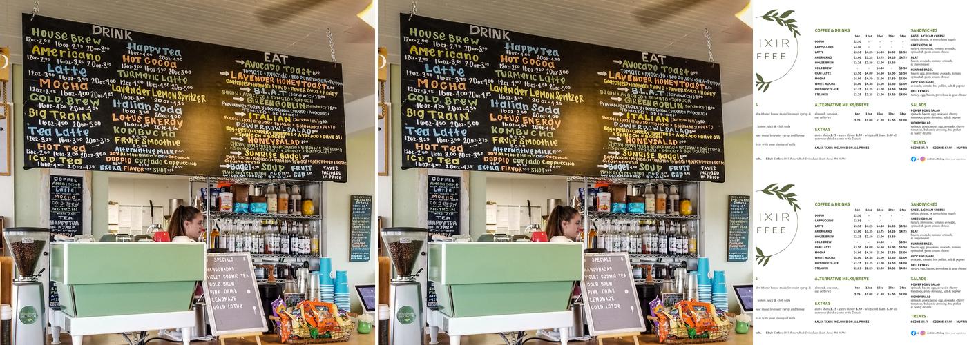 Elixir Coffee Shop Menu