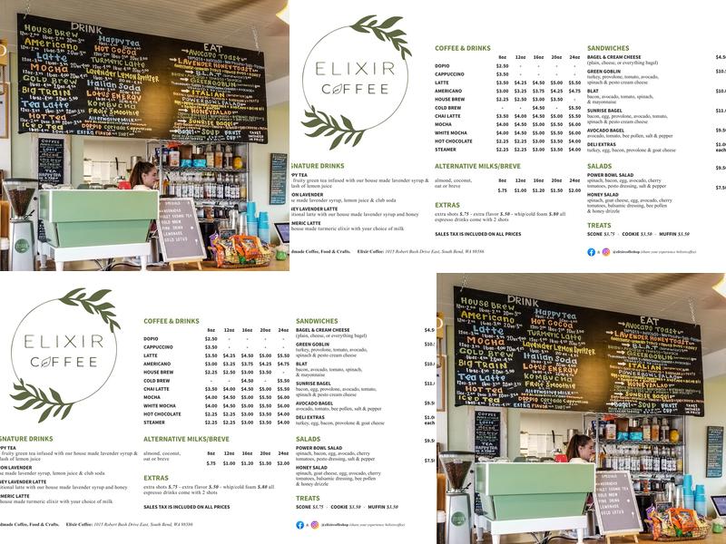 Elixir Coffee Shop Menu