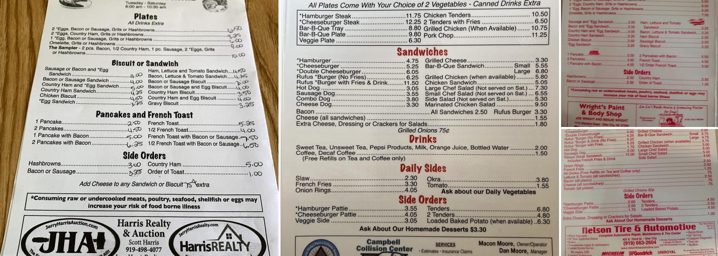 Rufus' Restaurant Menu