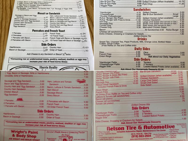 Rufus' Restaurant Menu