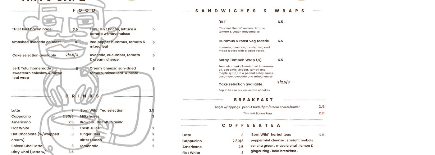 The Granary Arts Cafe Menu