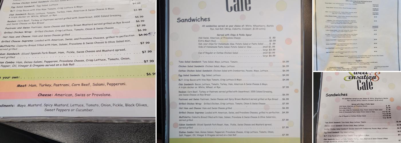 Sweet Sensations Menu