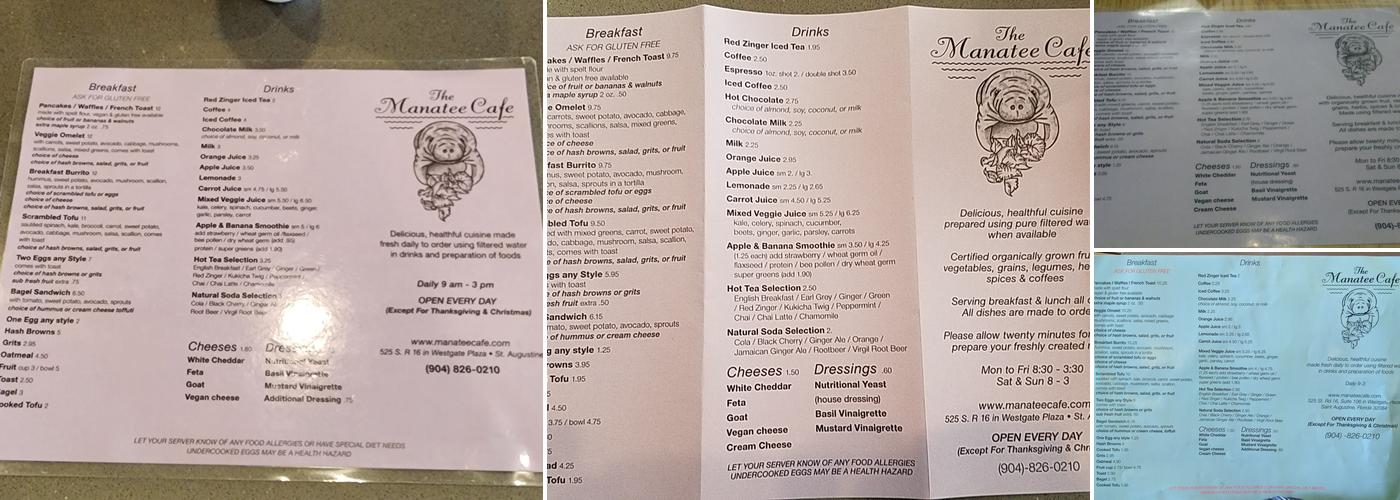 The Manatee Cafe Menu