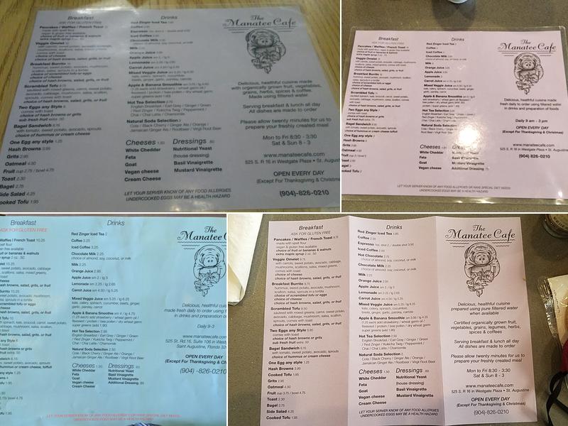 The Manatee Cafe Menu