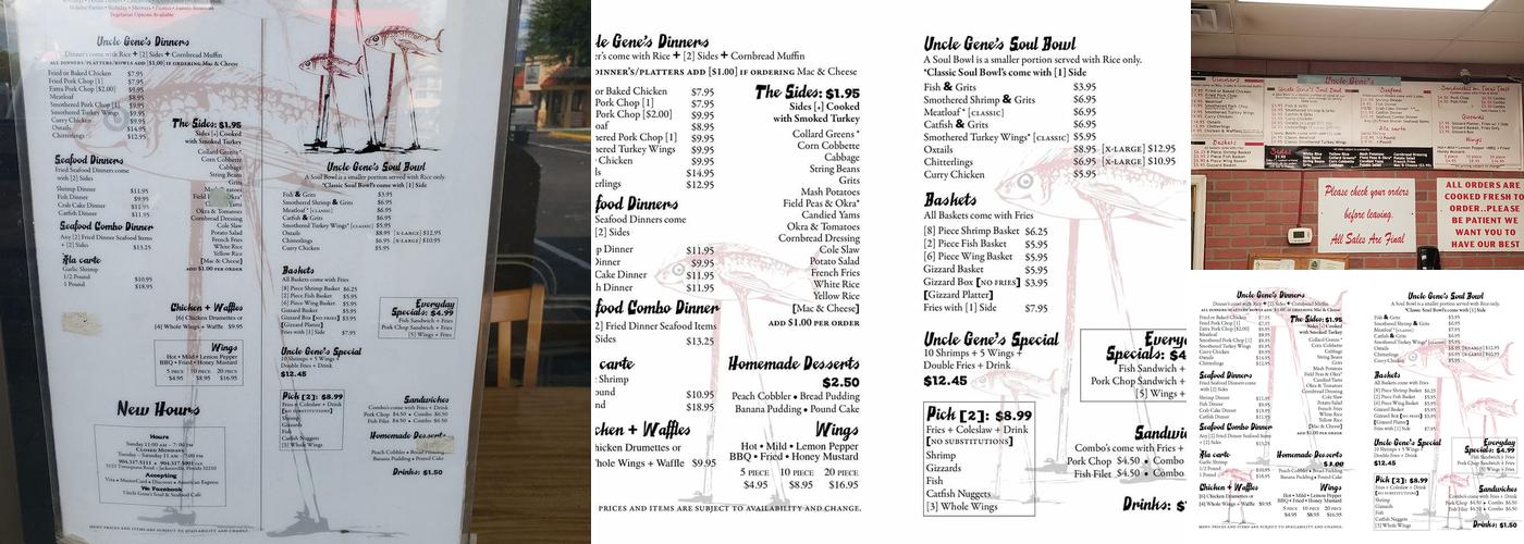 Uncle Gene's Soul & Seafood Cf Menu