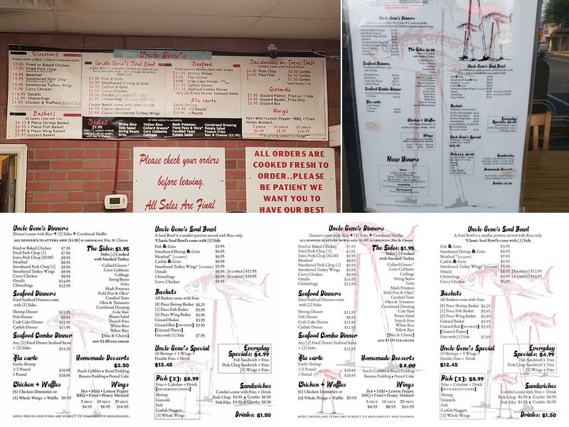 Uncle Gene's Soul & Seafood Cf Menu