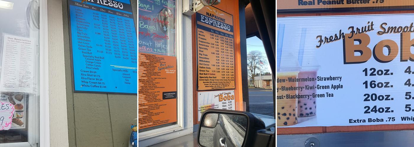 Napavine Espresso Menu