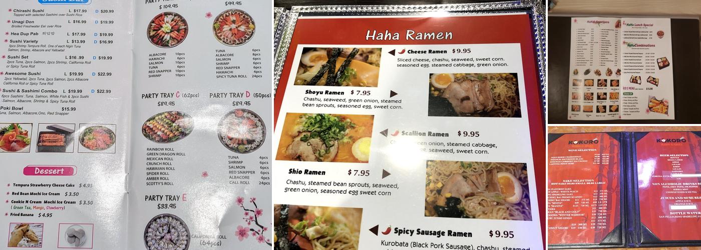 HaHa Sushi And Ramen Menu