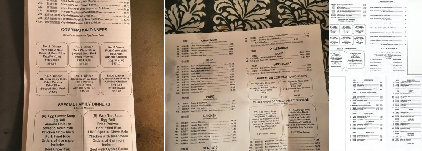Lins Restaurant Menu