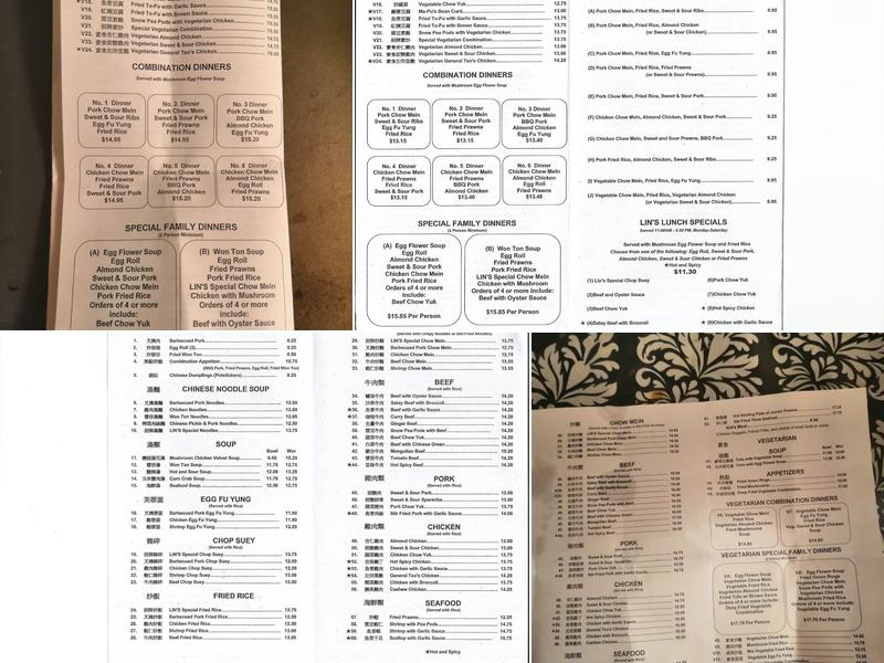 Lins Restaurant Menu