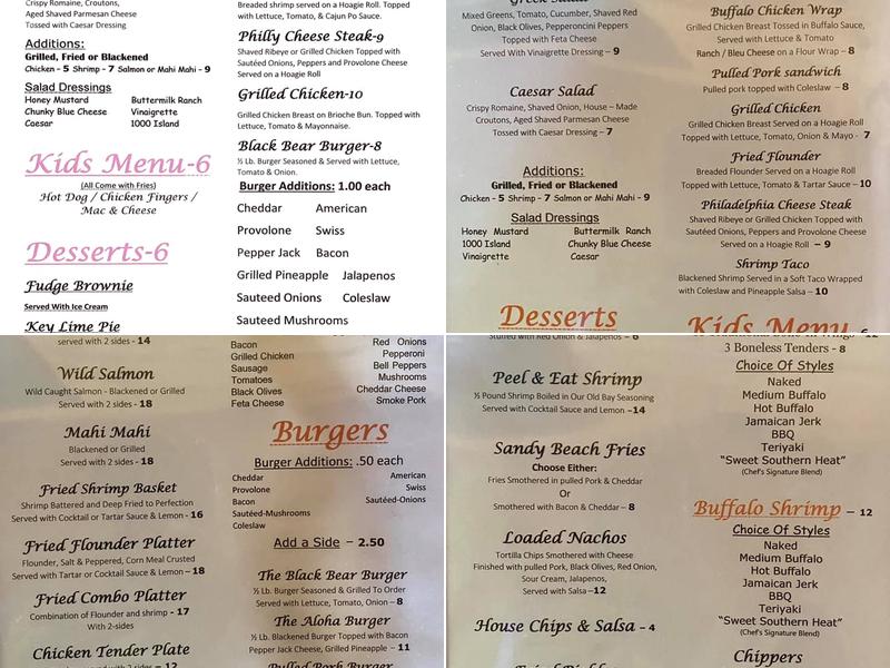 Bear Creek Marina Menu