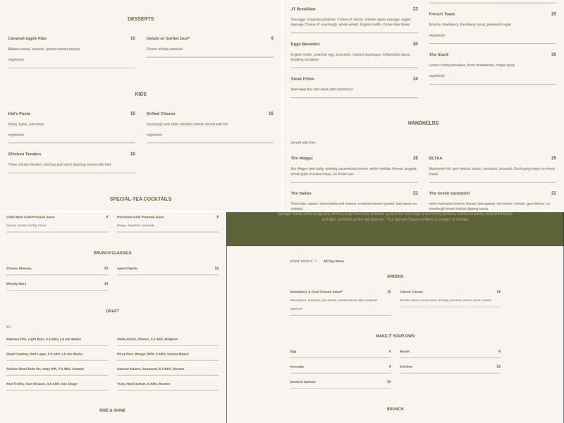 Juniper Table Menu