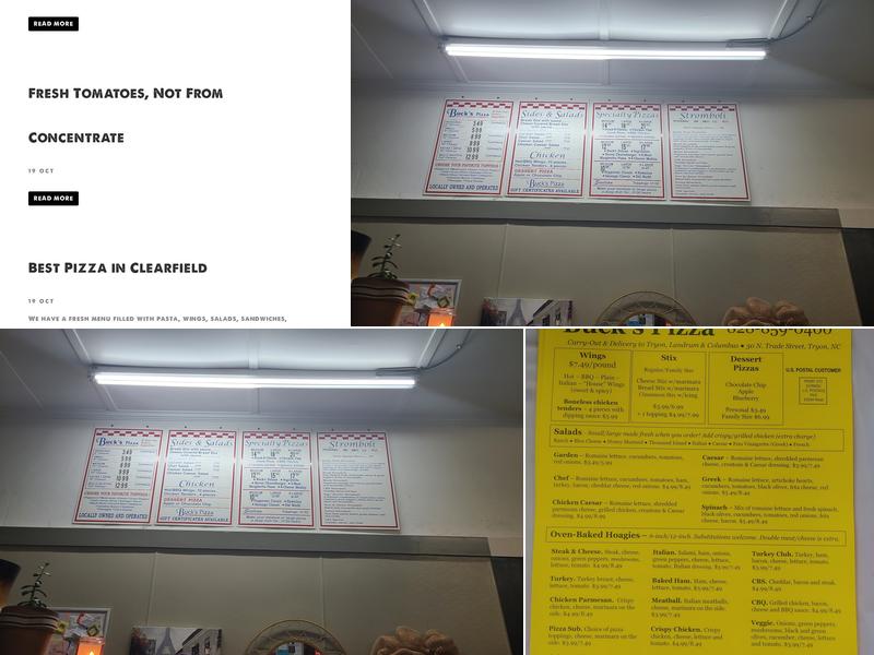Buck's Pizza Menu