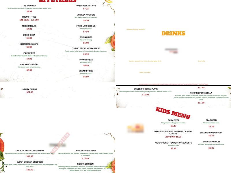 Zeno's Italian Restaurant Menu